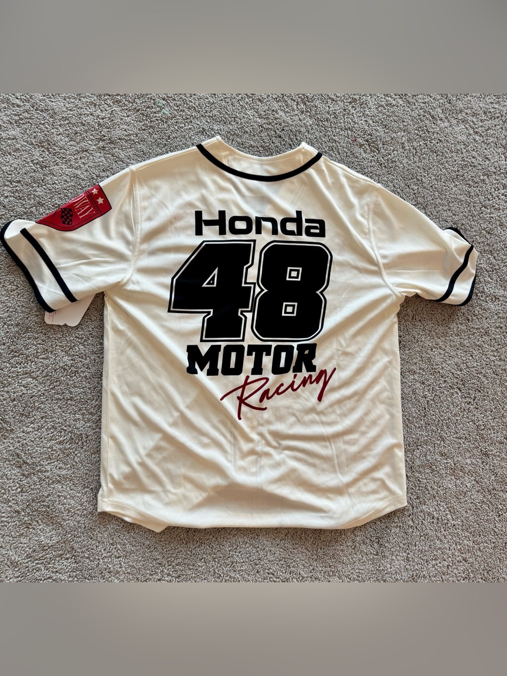 Honda Motor Racing #48 Off-white Button Up Mens MED Jersey. Speedway Patch. NWT - Picture 6 of 6